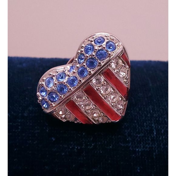 Vintage Signed Swan Swarovski Crystal American Flag Heart Patriotic USA July 4th - Picture 1 of 3